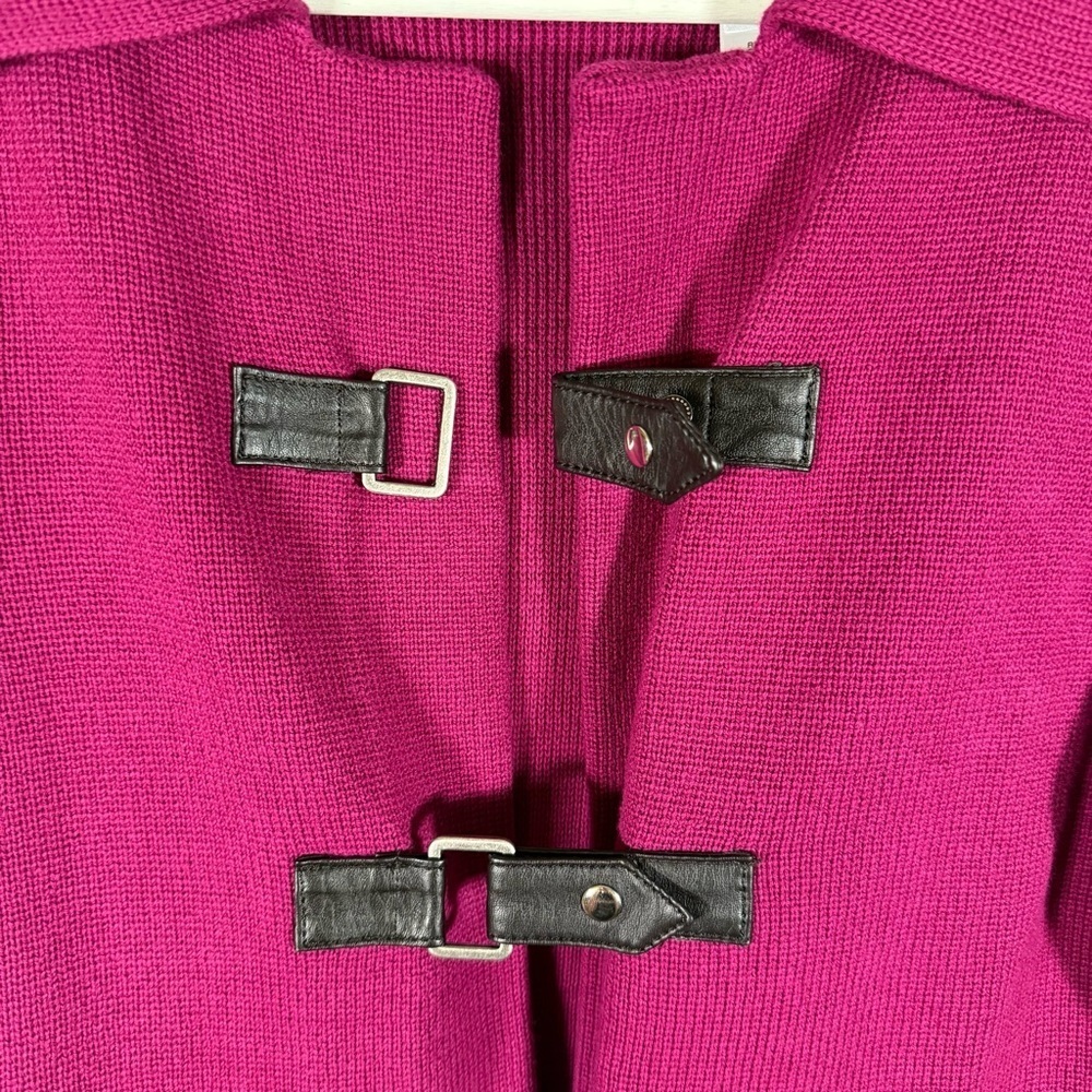 NWT Liz&Co. Y2K Women’s Magenta Knit Sweater Jacket Leather Accents M - Picture 3 of 10